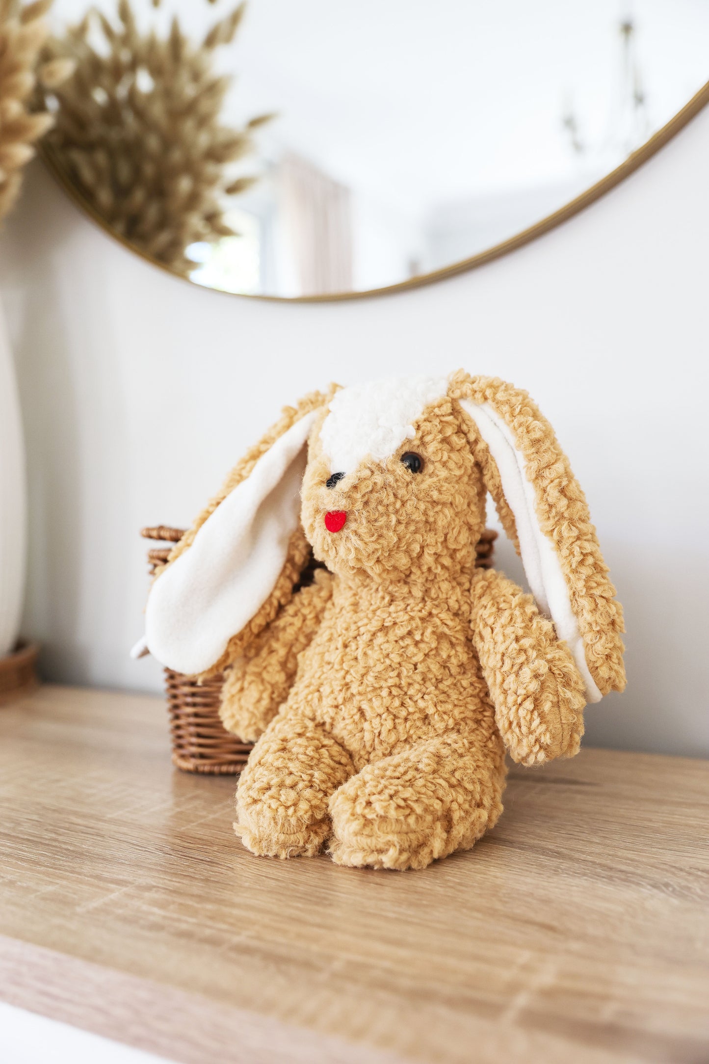 Parker Puppy 30cm in soft caramel sherpa fur, perfect for cuddles and adventures, suitable from birth.