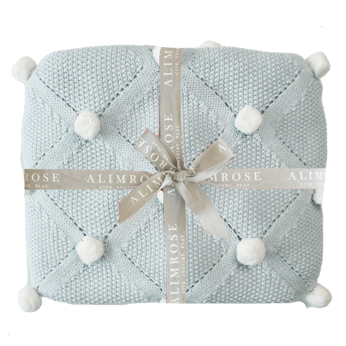 Pom Pom Baby Blanket Powder Blue