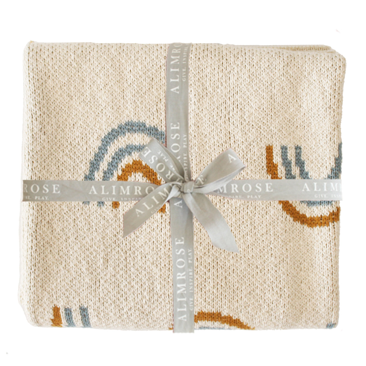 Rainbow Baby Blanket Blue, 100% cotton knit, 100cm x 80cm, machine washable, perfect for safe baby sleeping.