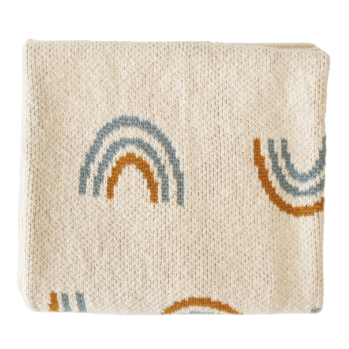 Rainbow baby blanket in blue, 100% cotton knit, machine washable, 100cm x 80cm, thick and adorable for safe sleeping.