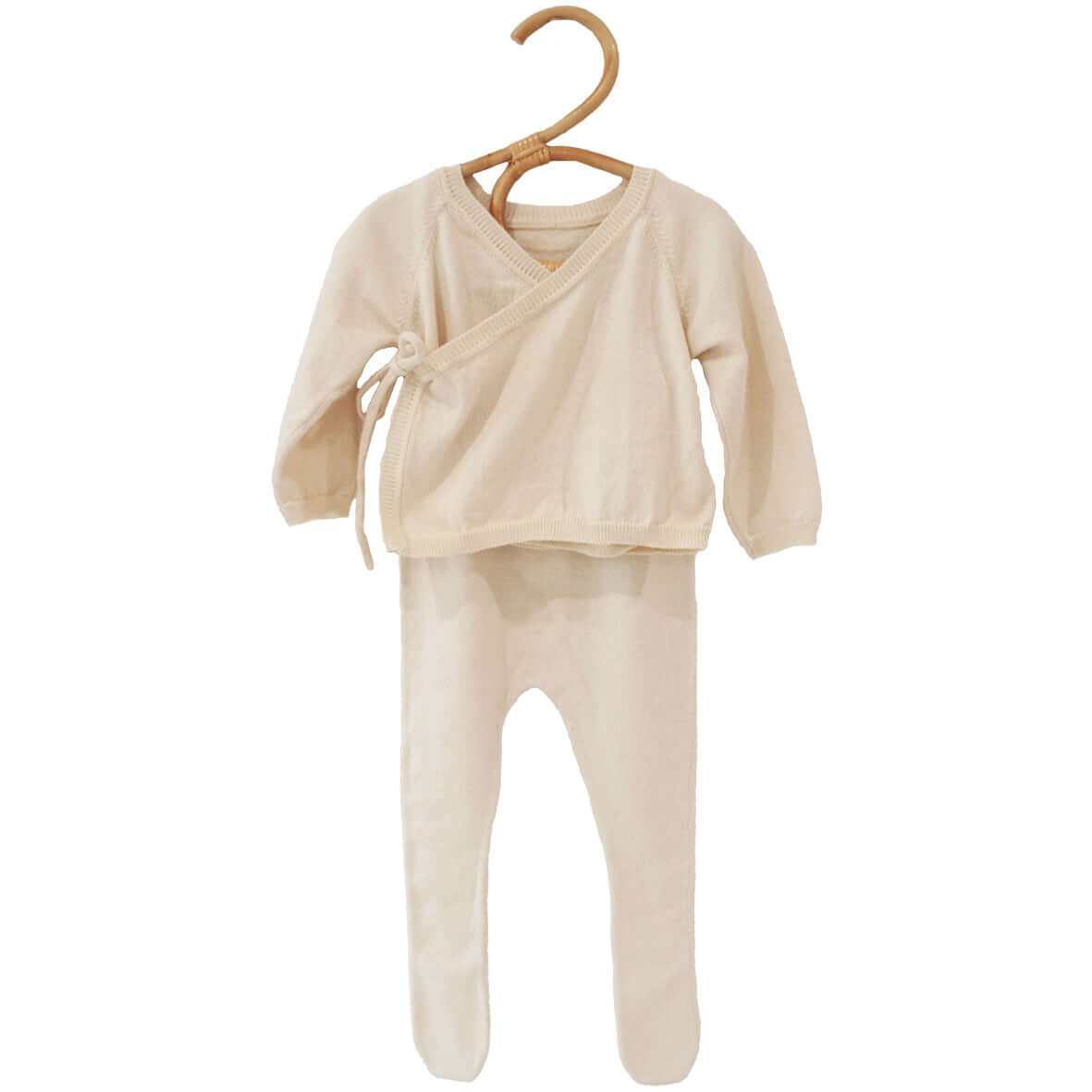 Alimrose Baby Lounge Set in natural, featuring a kimono-style jacket and footed leggings, perfect for 0-3 months.