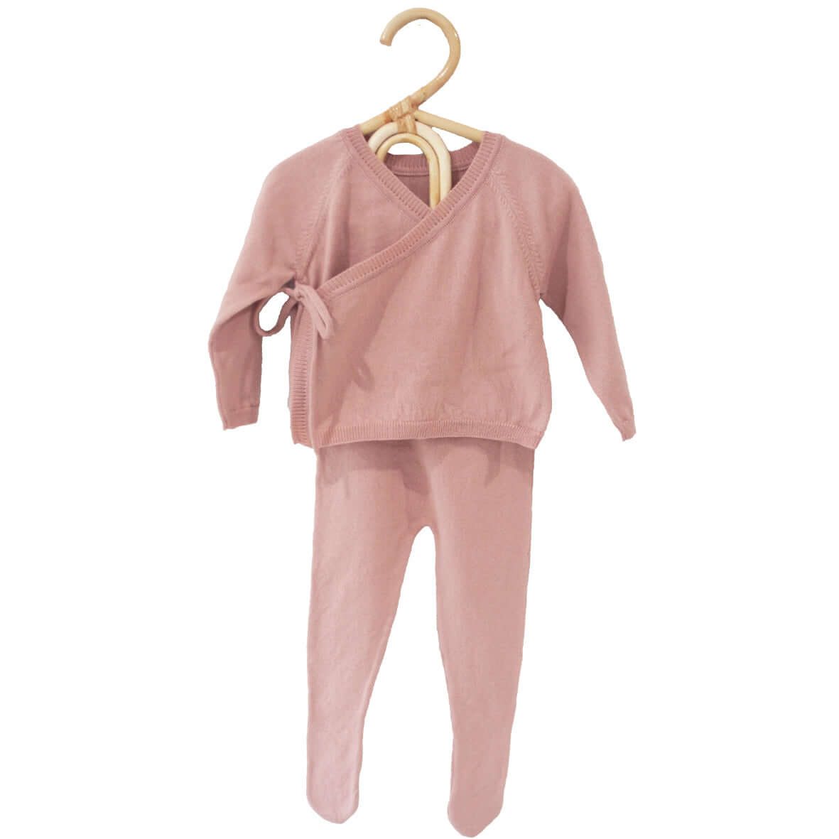 Alimrose Baby Lounge Set in Petal, soft cotton knit jacket and footed leggings for 0-3 months, stylish and cozy outfit.