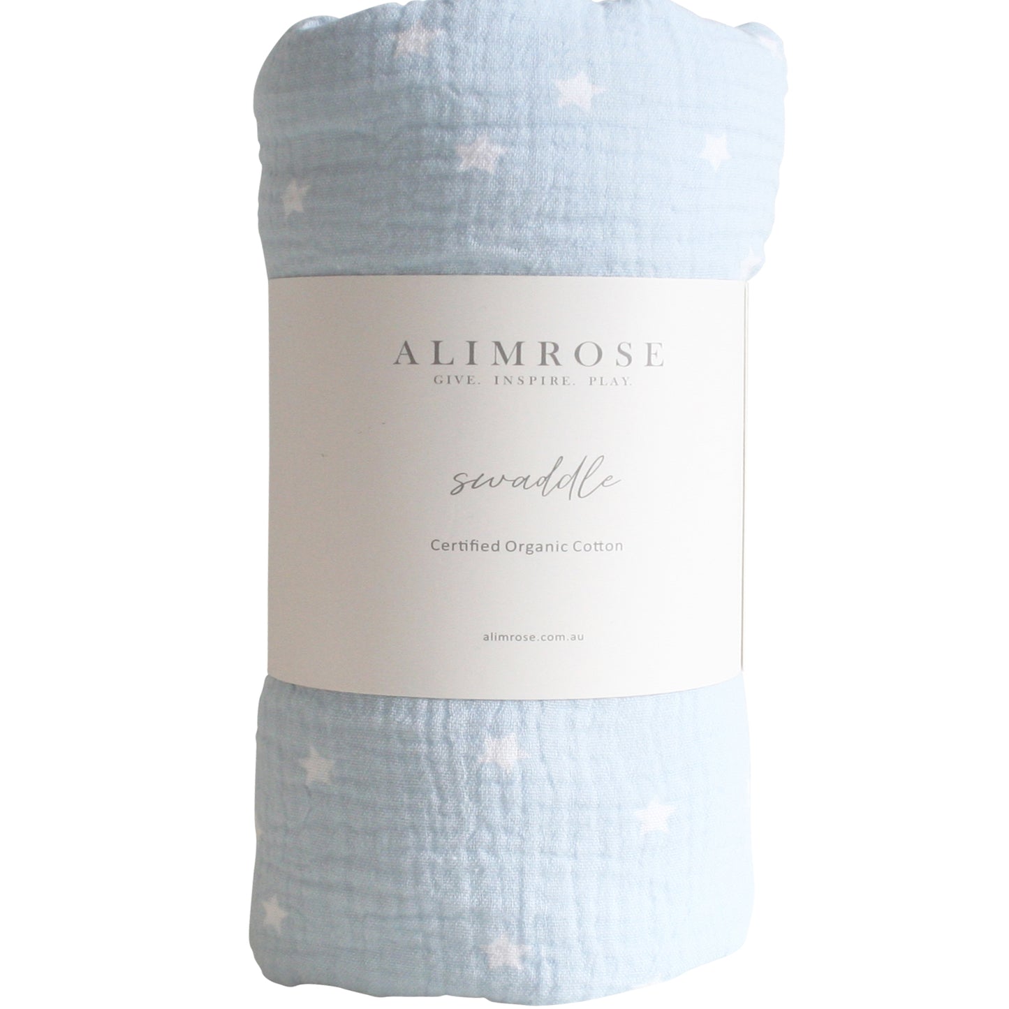 Alimrose Muslin Swaddle in Starry Night Baby Blue, made of organic cotton for ultimate softness and comfort.