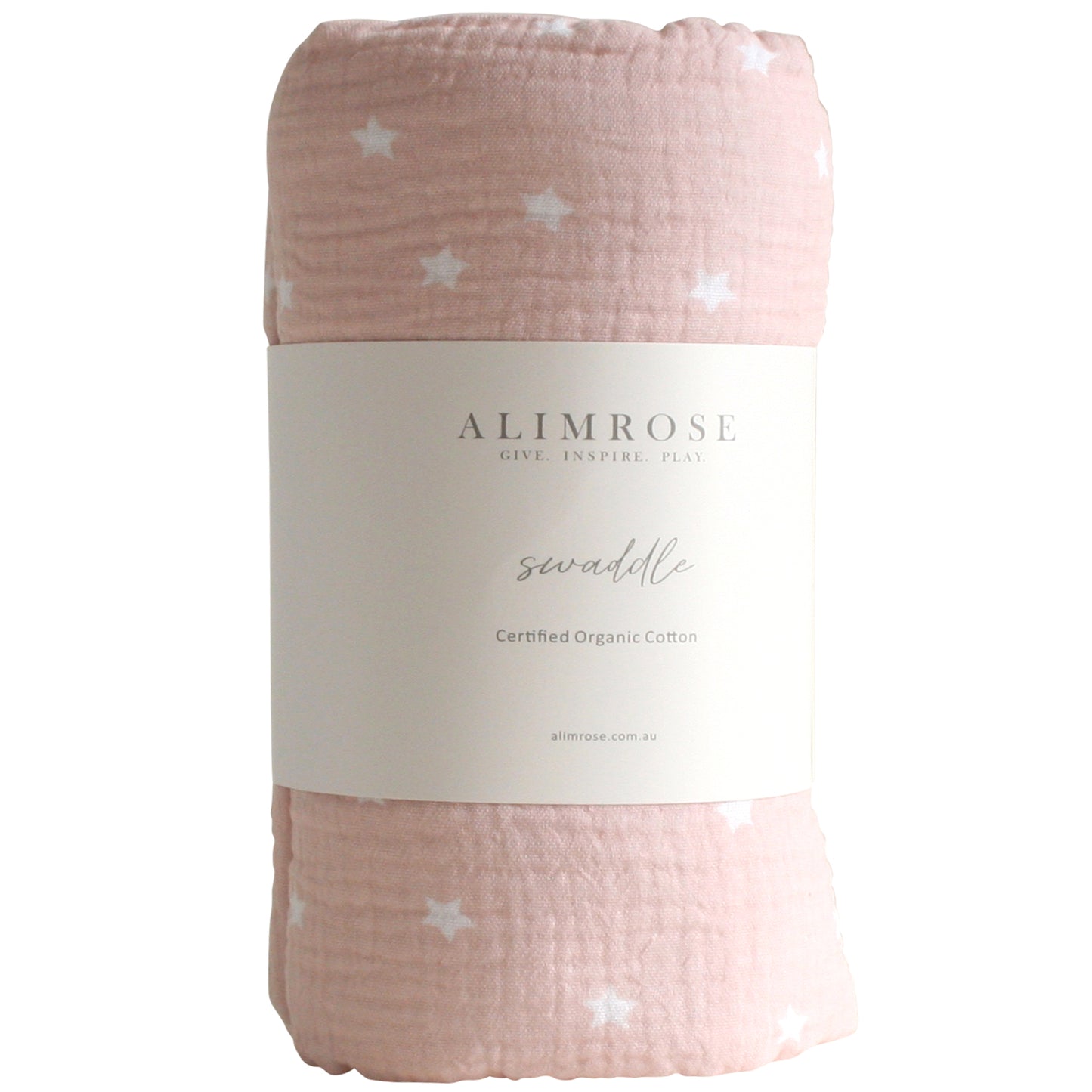 Alimrose Muslin Swaddle in Starry Night Pink, made from super soft organic cotton for newborn comfort.
