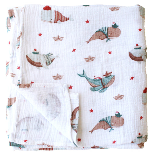 Muslin Swaddle Whales