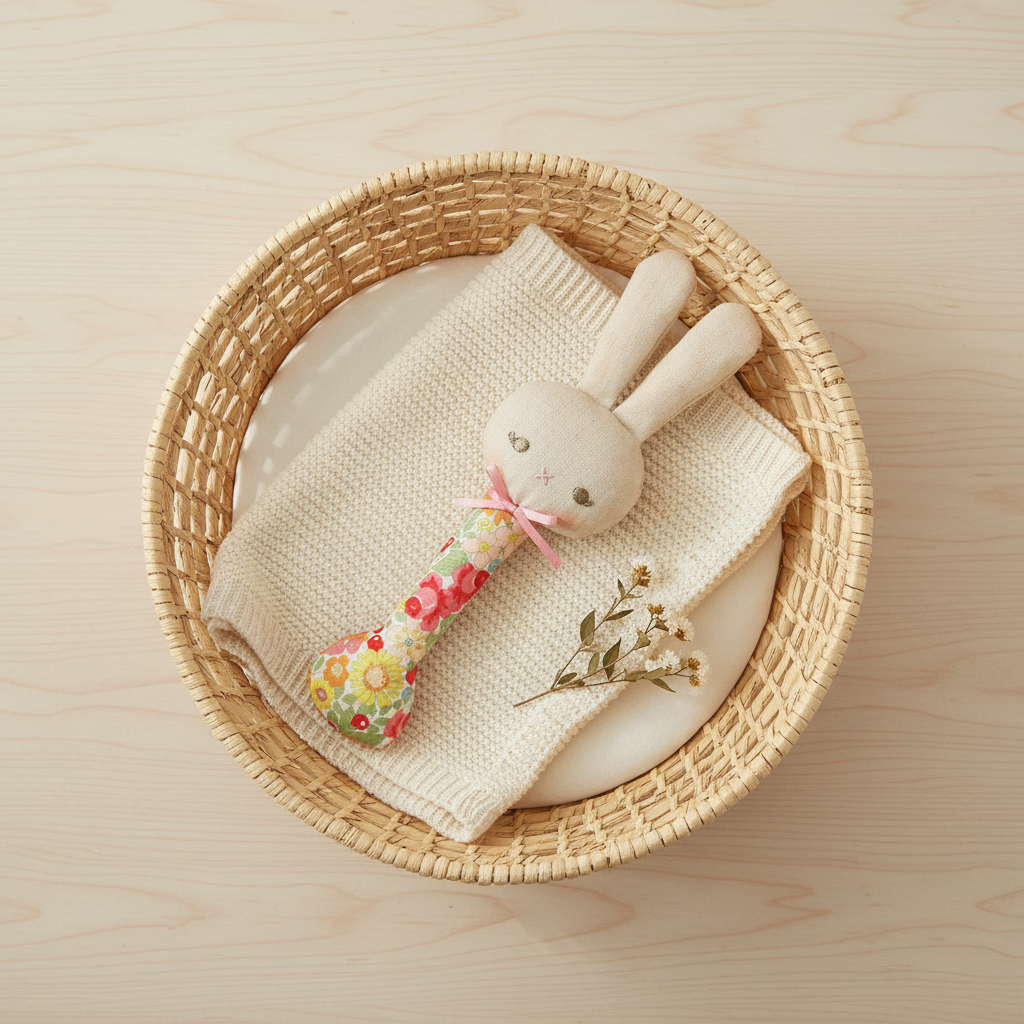 Baby Bunny Stick Rattle Spring Blossom