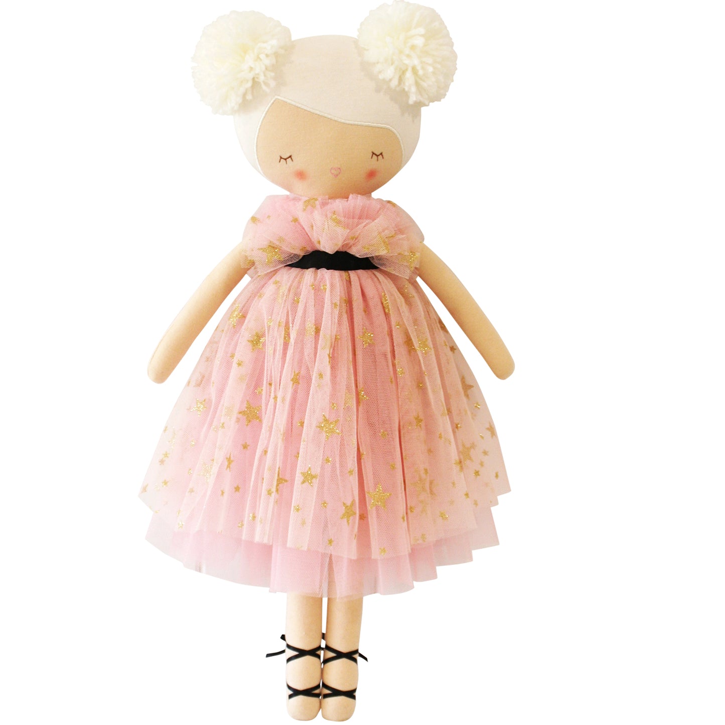 Alimrose Halle Ballerina Doll 48cm with pink tulle dress and pom-pom hair, perfect for children's playtime.