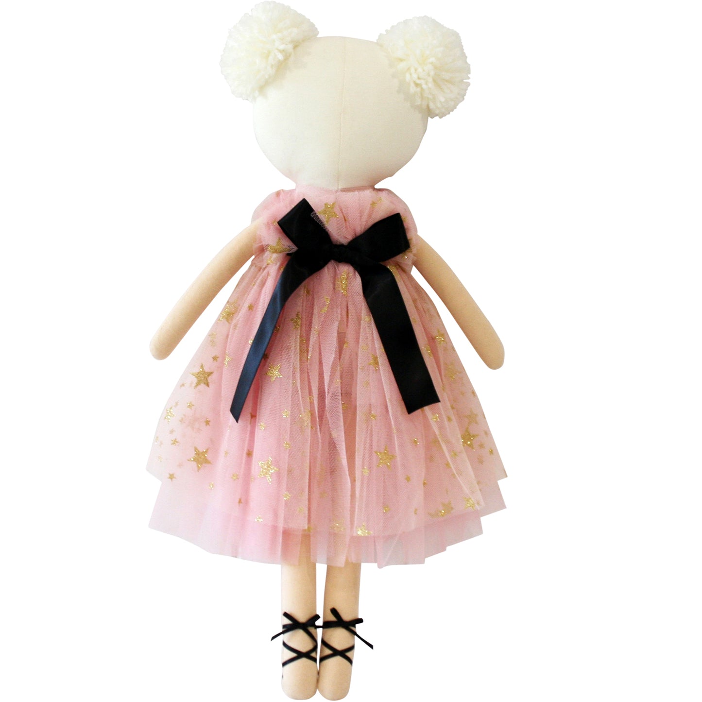 Alimrose Halle Ballerina Doll with gold star tulle dress and pom-pom yarn hair, 48cm, handcrafted elegance.
