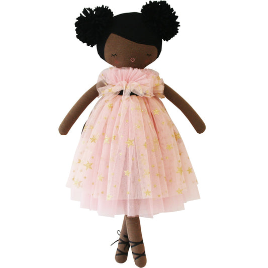 Alimrose Halle Ballerina Doll 48cm with pink tulle dress and pom-pom hair, handcrafted, perfect for children's playtime.