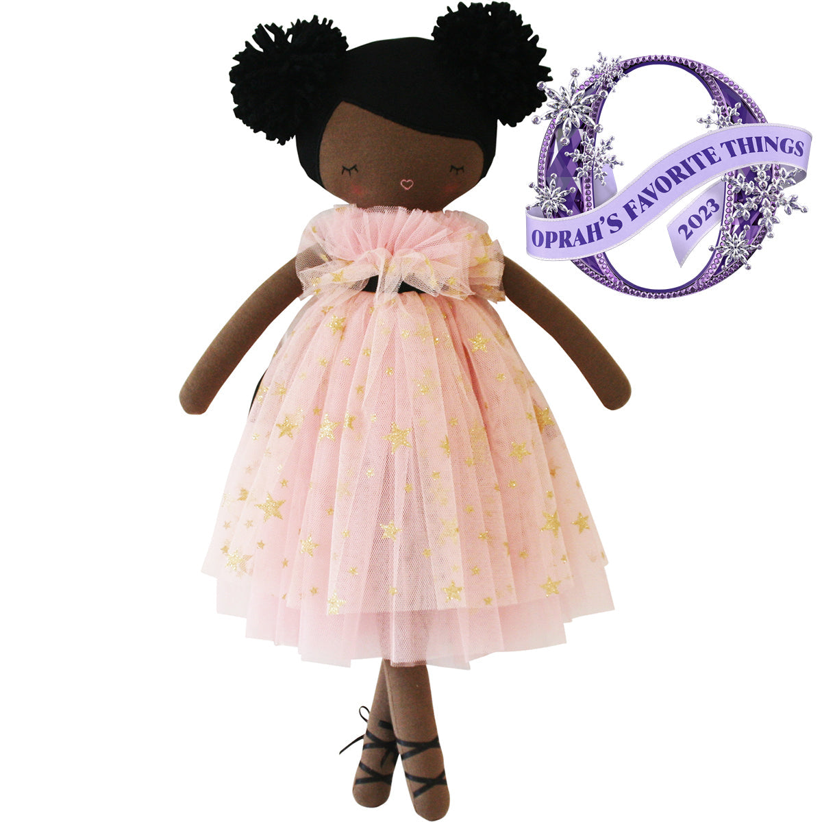 Alimrose Halle Ballerina Doll with tulle dress and yarn hair, handcrafted doll in darker brown and ebony, 48cm.