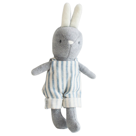 Baby Benny Bunny 25cm cuddly soft toy in chambray stripes, perfect companion for kids aged 3 and up.