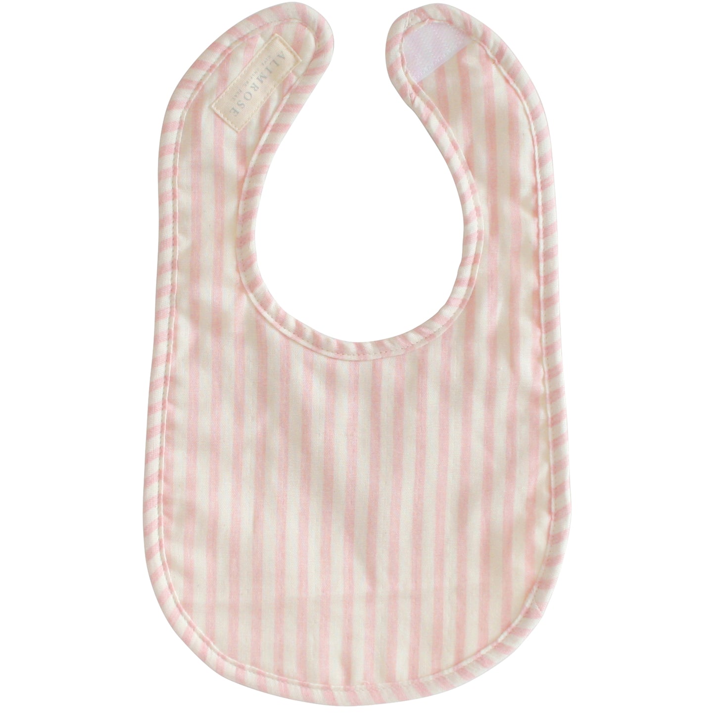 Alimrose Bib in Pink Stripe design, featuring soft double gauze fabric for stylish baby mealtime.