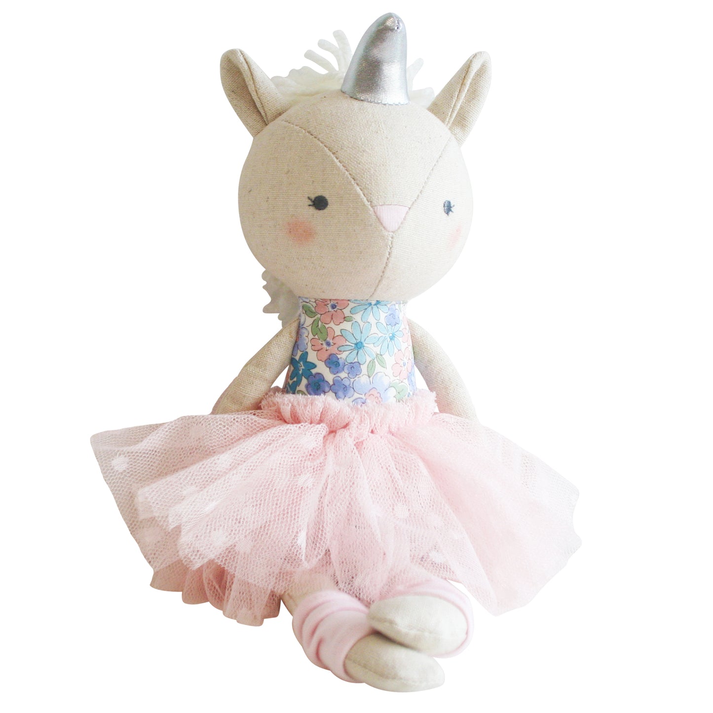 Adorable 32cm Baby Unicorn Doll in Liberty Blue with removable tutu and leg warmers, perfect for playtime dress-up.