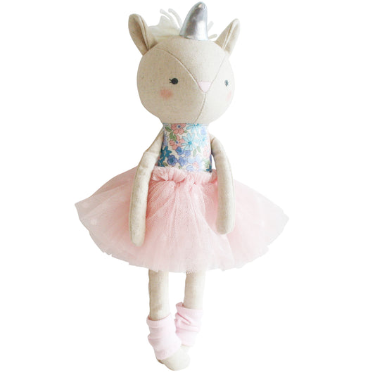 Adorable Baby Unicorn Doll 32cm in Liberty Blue with pink tulle tutu and leg warmers, perfect for kids aged 3 and up.