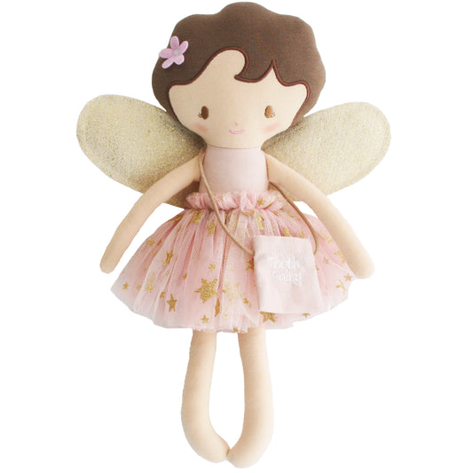 Tilly the Tooth Fairy doll, 40cm, with blush tutu and gold wings, perfect for kids to leave teeth for the tooth fairy.