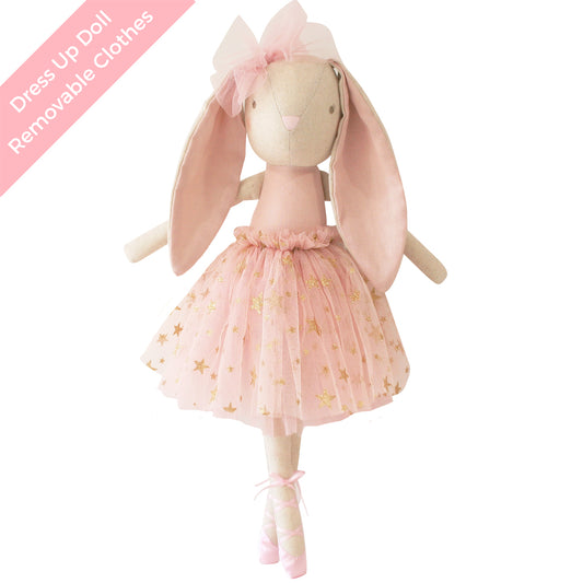 Alimrose Bronte Ballerina Bunny doll in pink tutu, perfect gift for children, featuring removable clothes and elegant design.