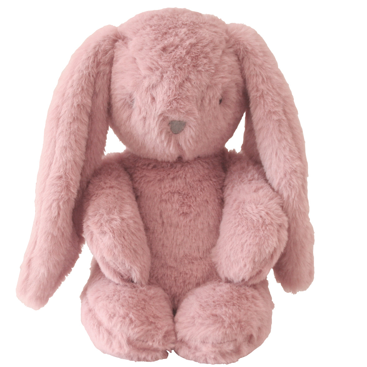 Darcey Plush Baby Bunny in soft pink fabric, perfect cuddly companion for babies, 27cm height, suitable from birth.