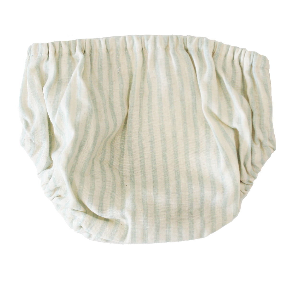 Sage stripe nappy cover for infants, 100% cotton, suitable for 3-6 months, machine washable, soft elastic.