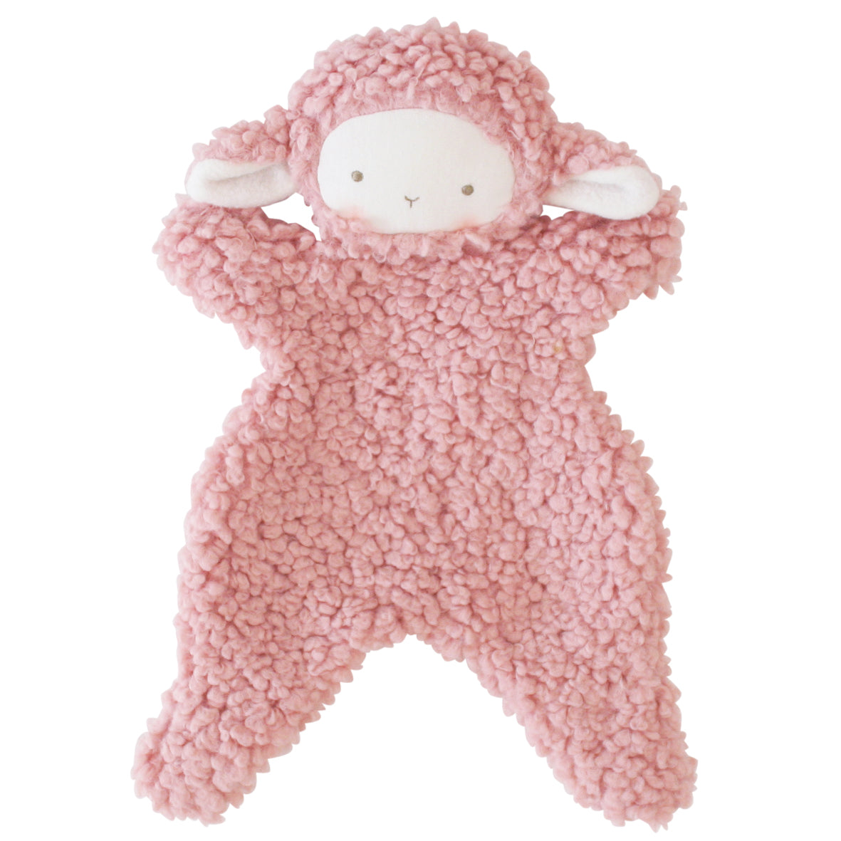 Leni Lamby Comforter in soft pink, featuring an embroidered face and fluffy sherpa body, perfect for babies from birth.