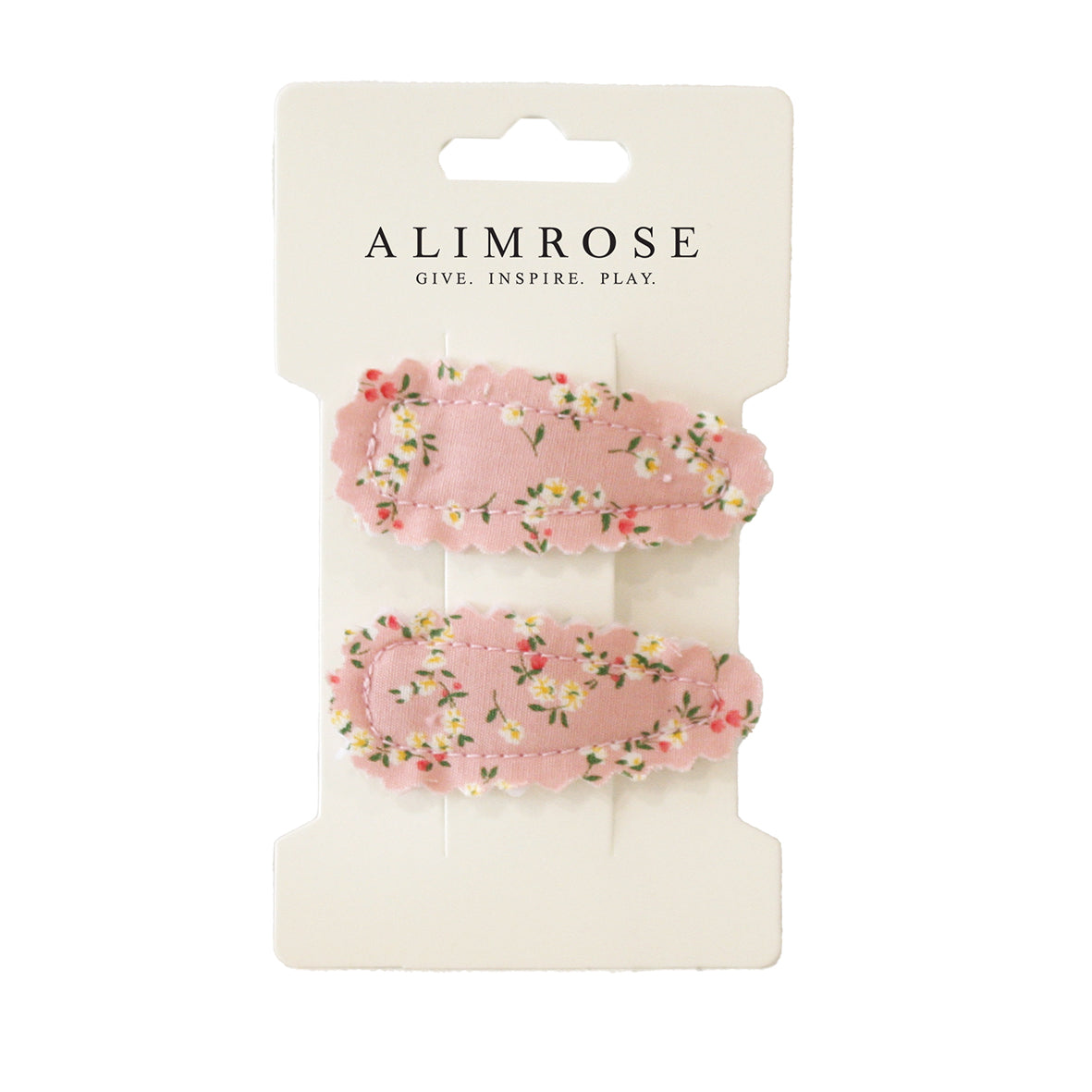 Alimrose Posy Heart hair clip set in pink floral cotton, perfect for stylish kids' outfits and everyday wear.