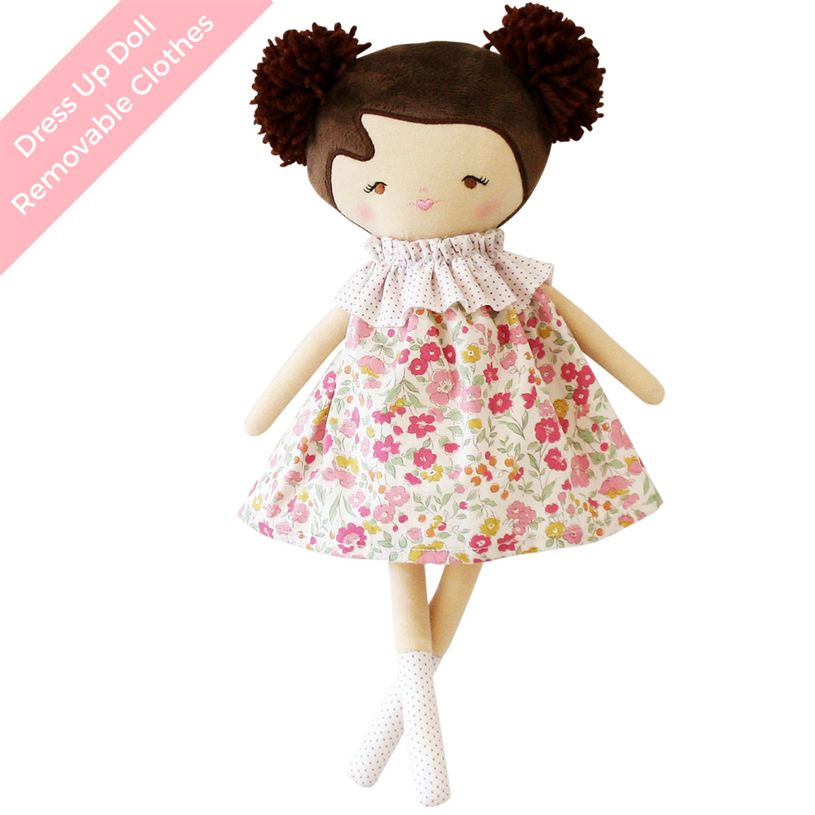 Layla 35cm dress-up doll with removable clothes, featuring a floral dress and playful hairstyle, perfect for imaginative play.