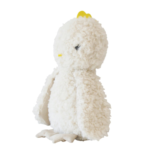 Soft plush ivory baby chick toy with cute wings and embroidered face, perfect for cuddles.