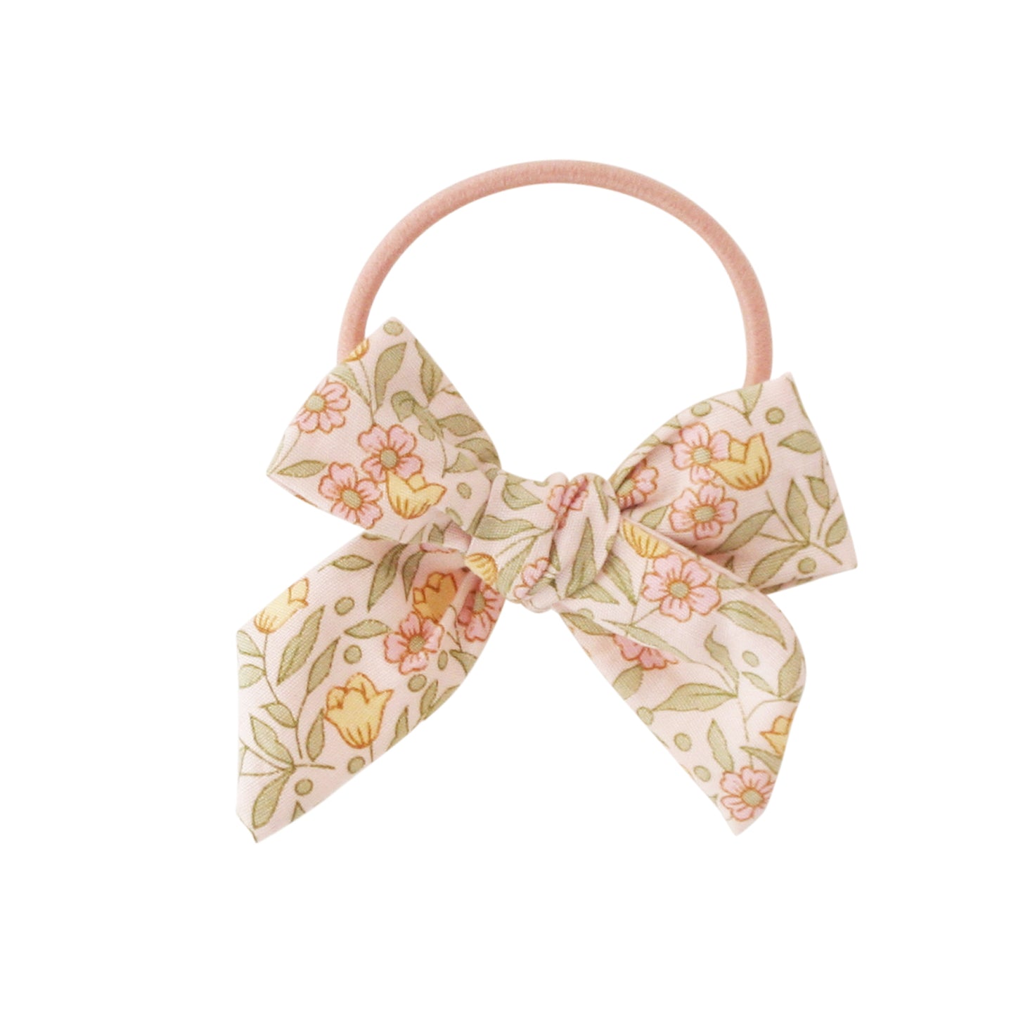 Alimrose Blossom Lily Pink bow hair tie set featuring floral fabric design, perfect for cute hairstyles for kids and adults.