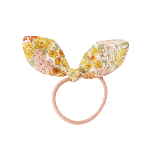 Alimrose Bunny Hair Tie in Sweet Marigold Floral Pattern with Pink Band for Adorable Hairstyles