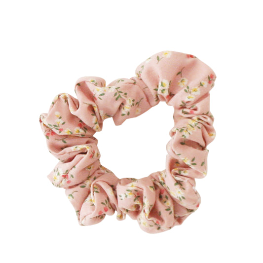 Alimrose Scrunchie Posy Heart in soft pink cotton with delicate floral print, perfect for stylish hairstyles.