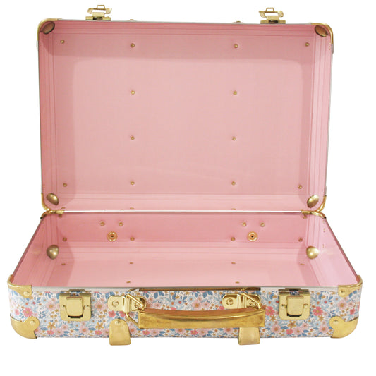 Open mini vintage case in floral design with pink interior, perfect for cute storage and room decor.