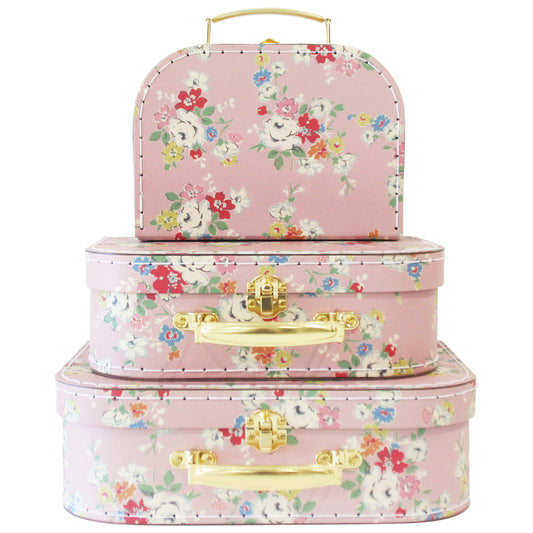 Kids Carry Case Set Vintage Rose with floral design, featuring three nesting cases in soft pink.