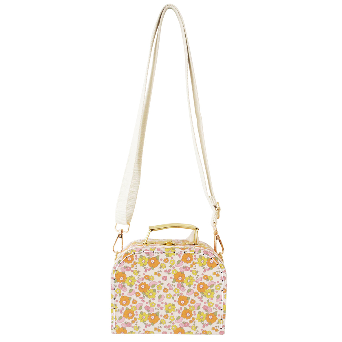Coco Cross Body Case in Sweet Marigold, featuring floral print and adjustable strap for kids' stylish outings.