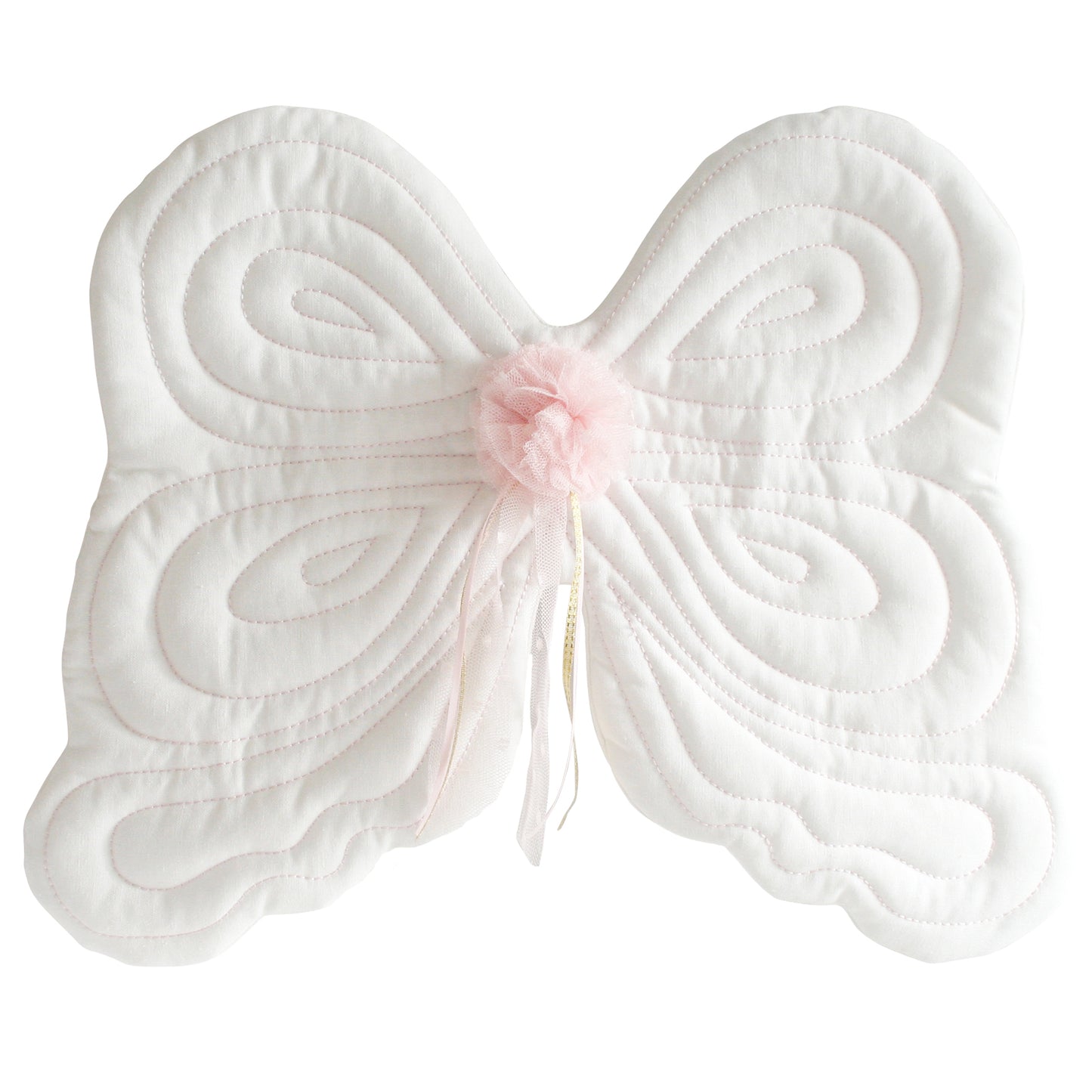 Ivory linen dress up wings with ivory tulle pom pom and ribbons, suitable for ages 3-8, handcrafted for magical playtime.