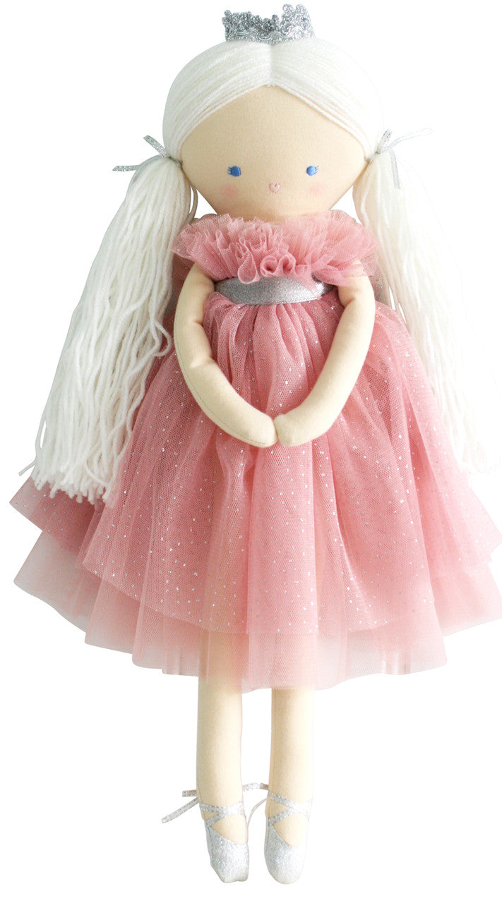 Penelope Princess doll in sparkly blush tulle dress, silver crown, and shoes, perfect for imaginative play.