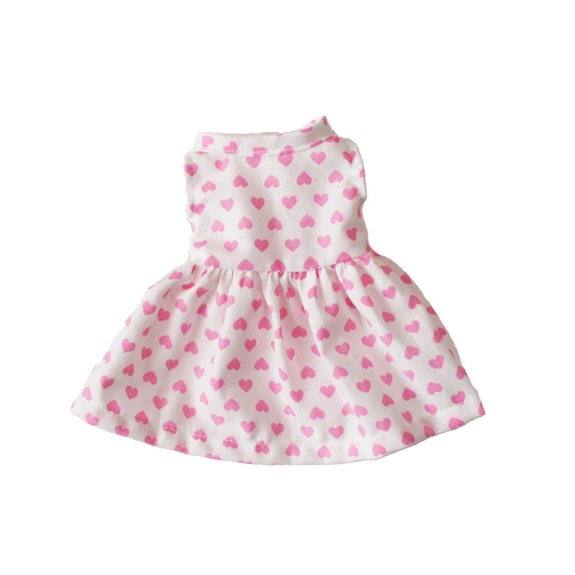 Small doll dress with pink hearts design made of 100% cotton, perfect for 20-28cm dolls, encourages imaginative play.