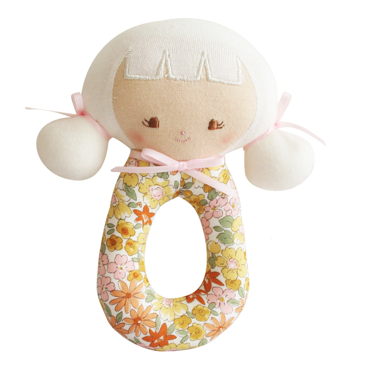 Audrey Grab Rattle in Sweet Marigold, 15cm plush toy perfect for newborn gifts, with gentle rattling sound and easy grip.