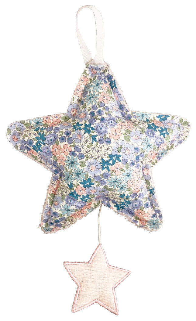 Star Musical toy in pink linen and Liberty blue, playing 'Let It Be', with velcro closure and removable inner.