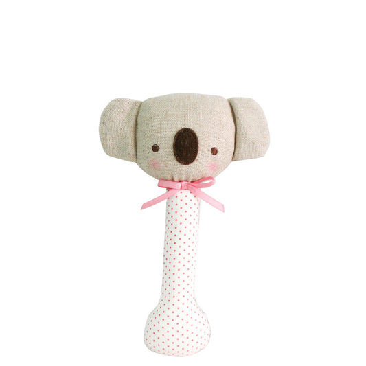 Baby Koala Stick Rattle Spot Pink on Ivory