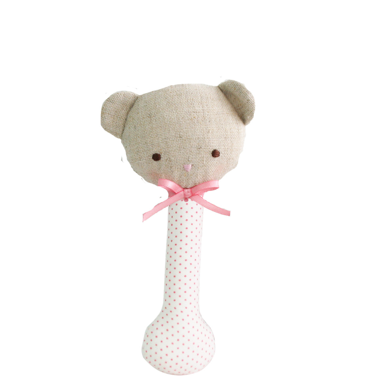 Baby Bear Stick Rattle Spot Pink on Ivory