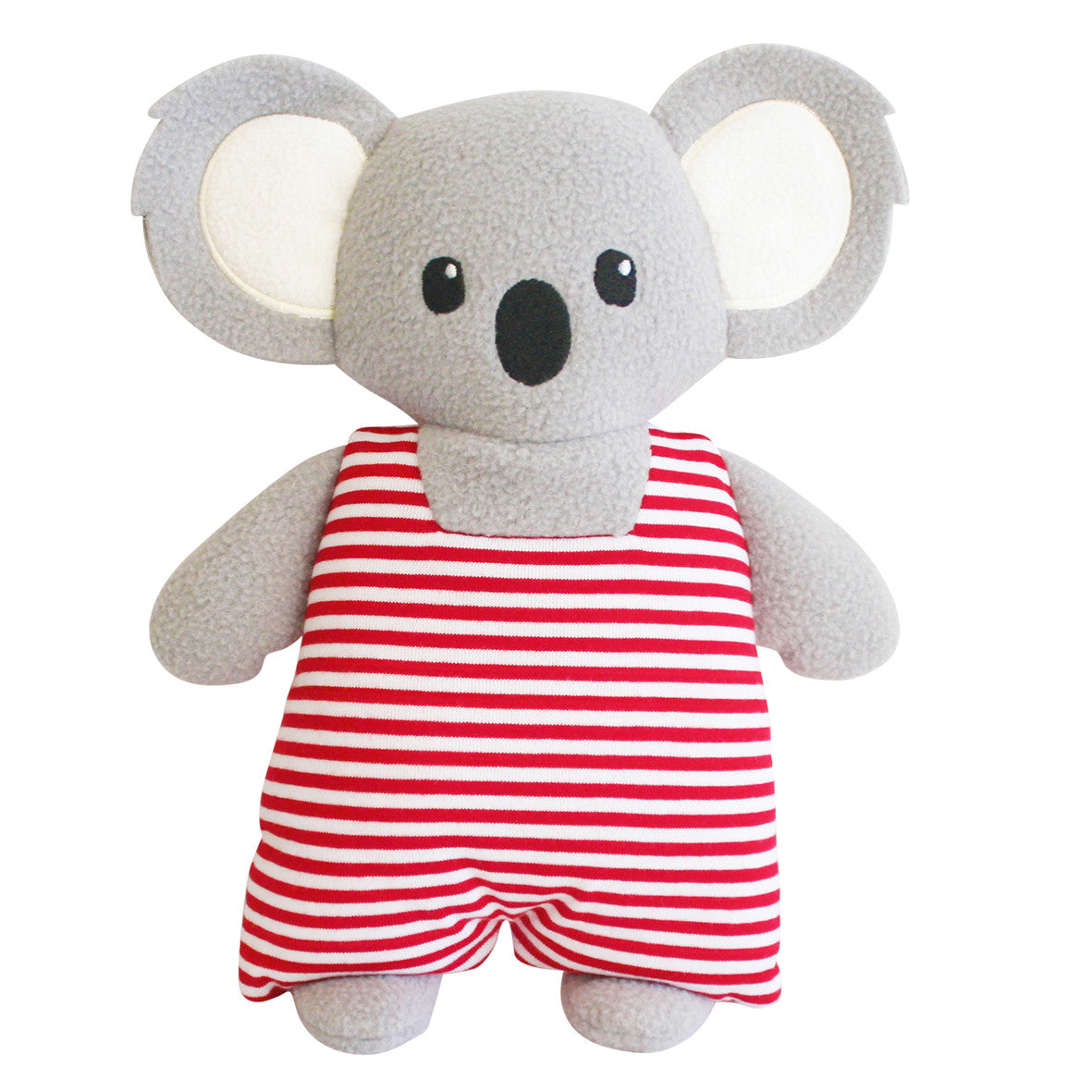 Baby Koala Musical plush toy 25cm in red and white stripes, plays 'Waltzing Matilda' when cord is pulled.