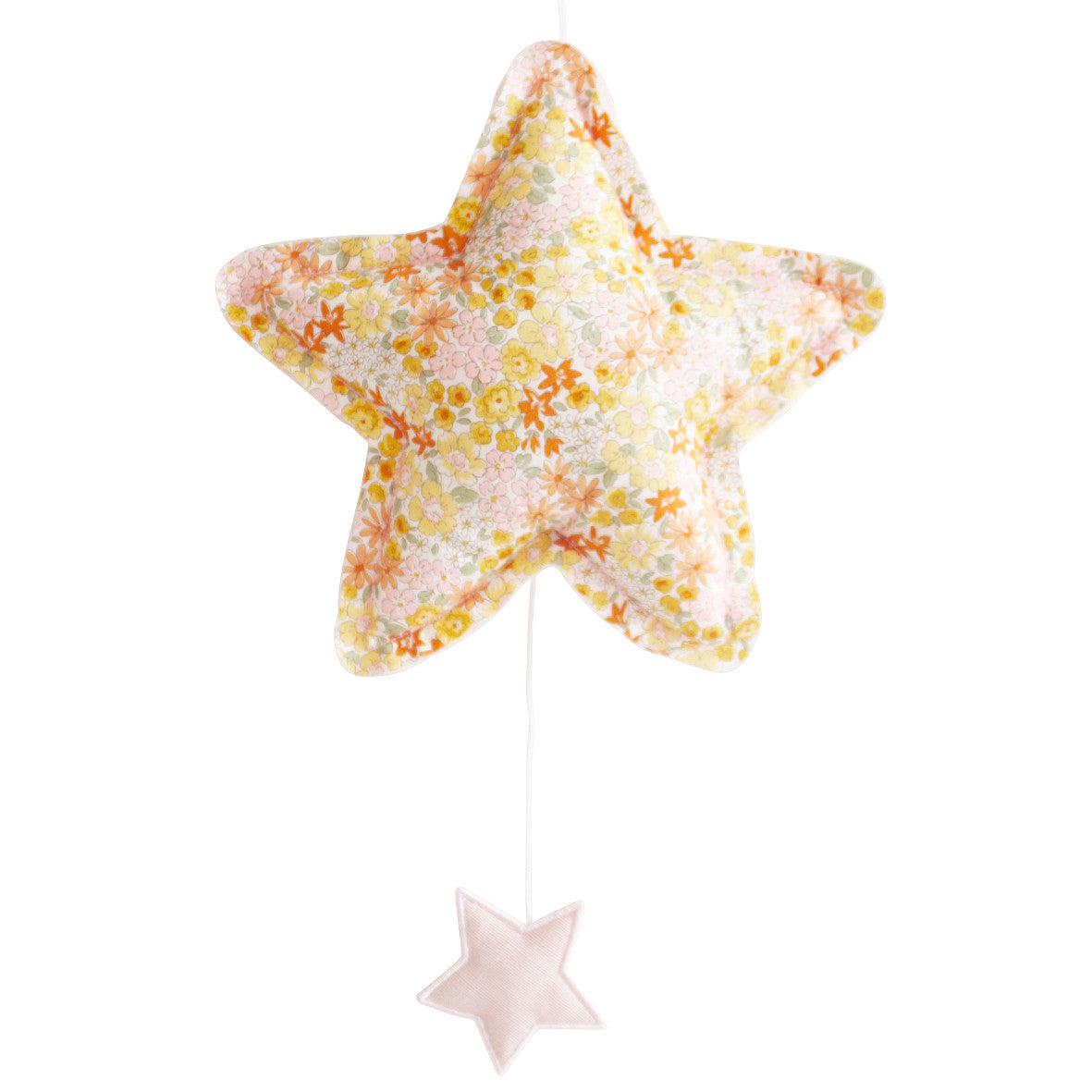 Soft musical star toy in floral design, playing 'Let It Be', perfect for nursery decor and comfort.