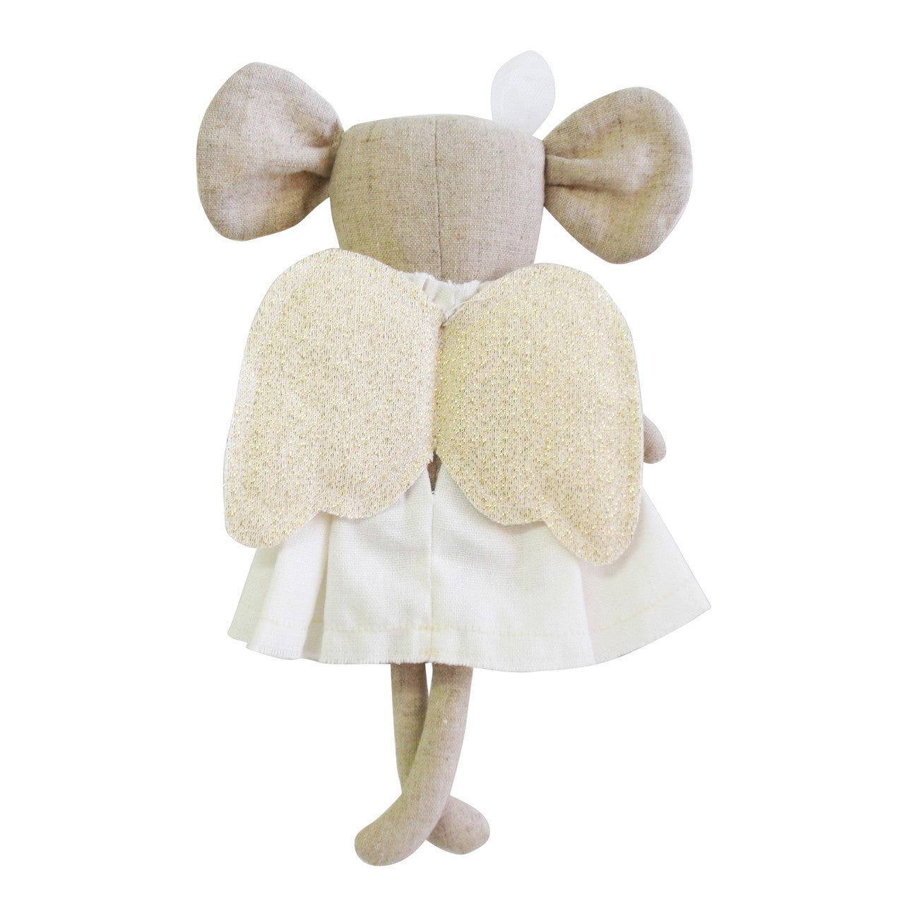 Angel Baby Mouse 25cm in ivory with sparkly gold wings and ruffled collar, suitable for ages 3 and up.