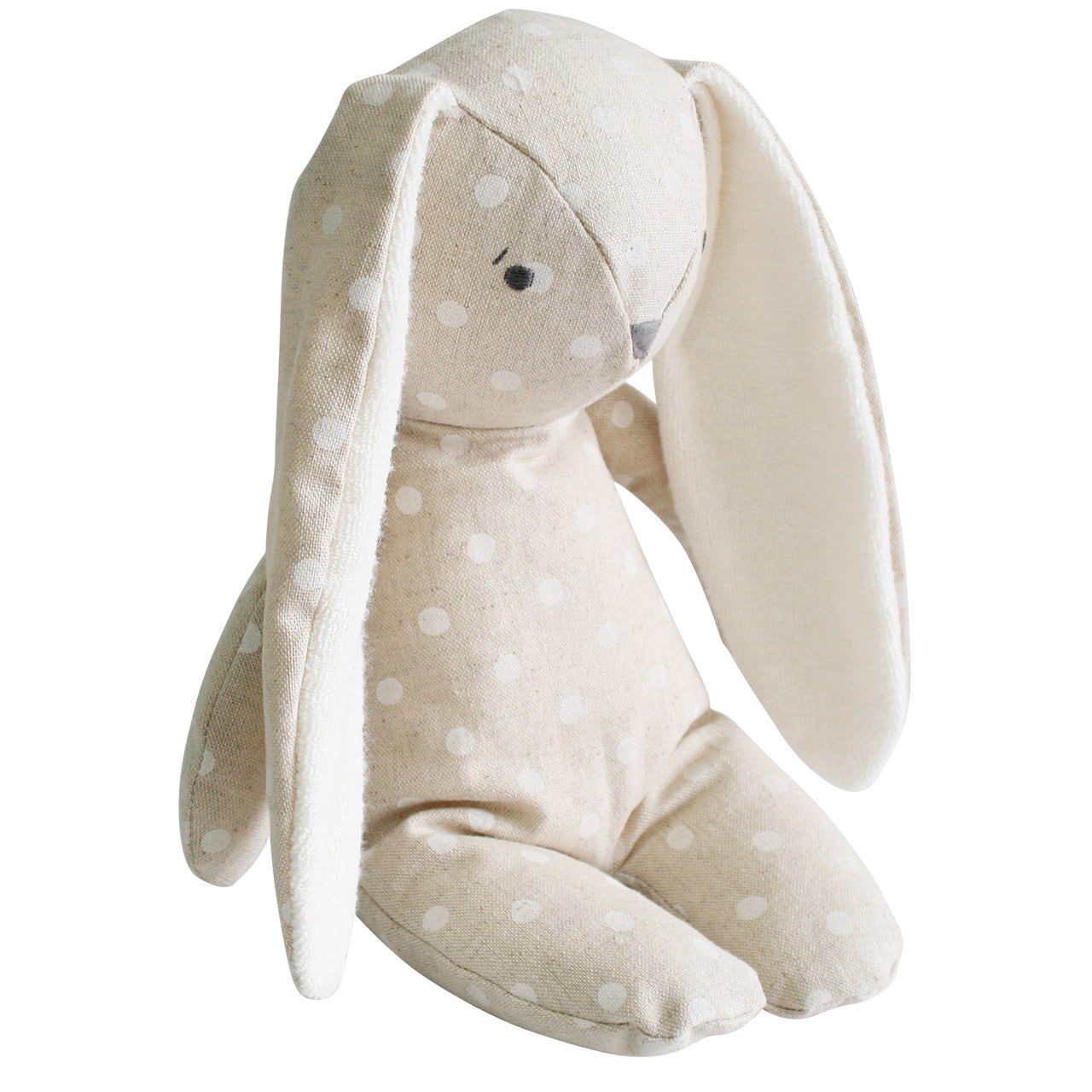 Alimrose Floppy Bunny plush toy in linen and cotton, 25cm, with floppy ears and polka dots design.