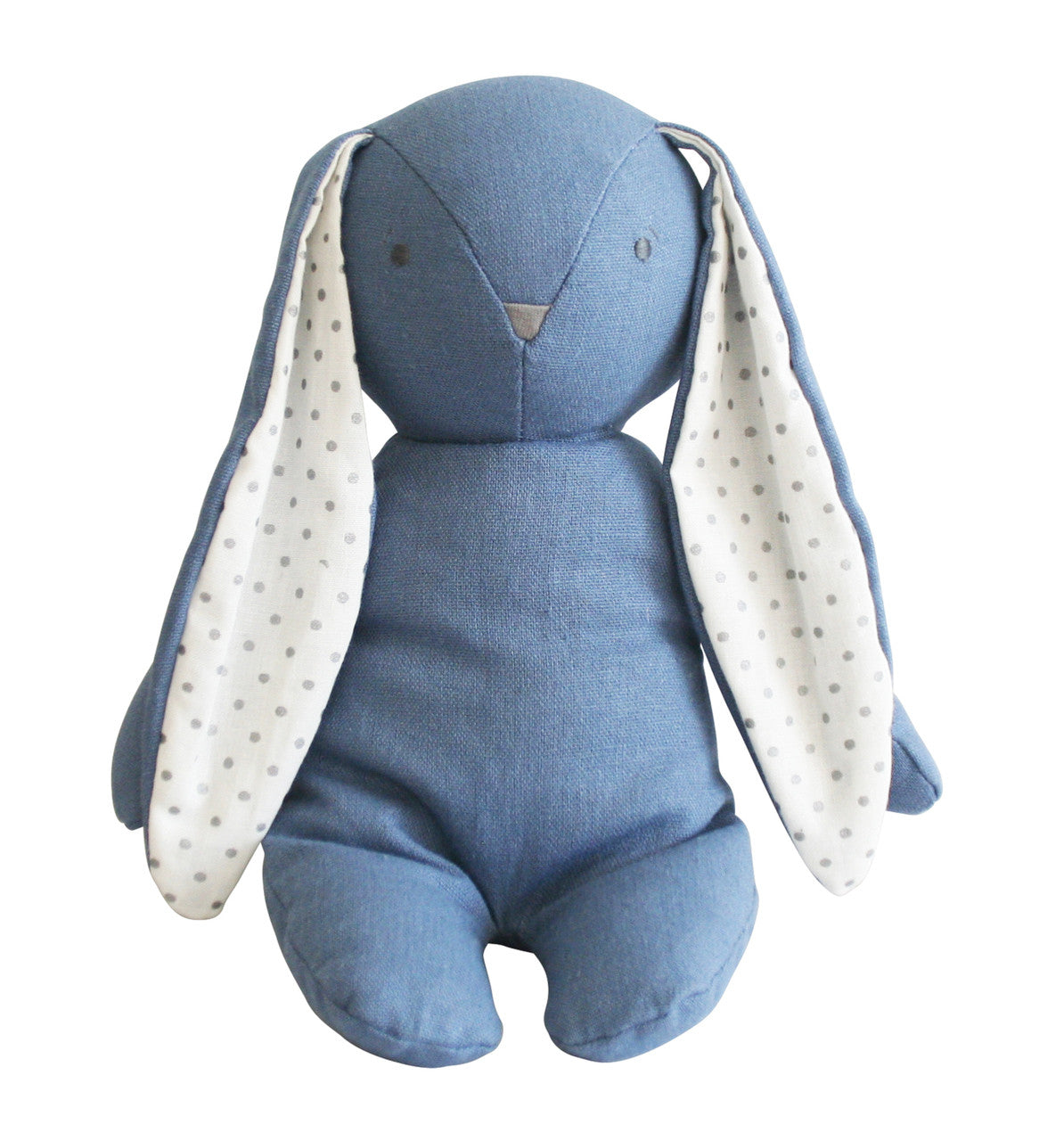Alimrose Bobby Floppy Bunny, 25cm chambray linen plush toy with polka dot ears, perfect snuggle buddy for kids.