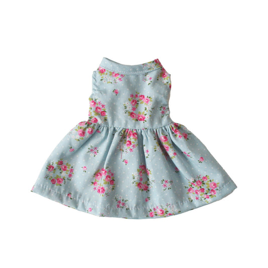 Small Doll Dress Blue Rose Floral