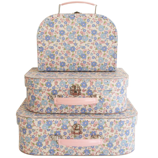 Kids Carry Case Set in Liberty Blue with floral design, ideal for decor or play, includes three sizes.