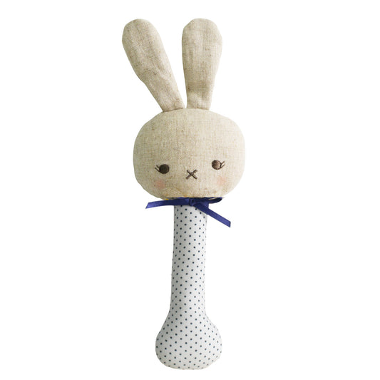 Baby Bunny Stick Rattle Navy Spot