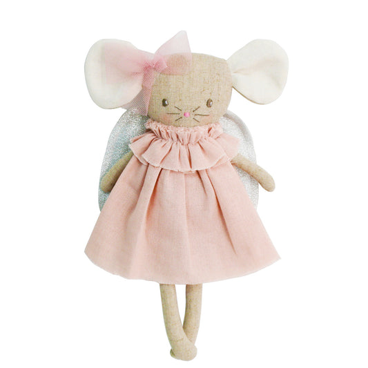 Angel Baby Mouse doll 25cm in pink dress with sparkly silver wings, perfect for children aged 3+, adorable toy for gifting.