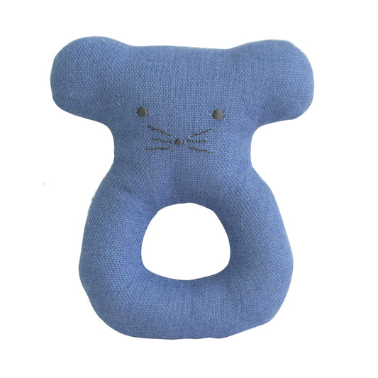 Linen Mouse Ring Rattle 10cm Chambray