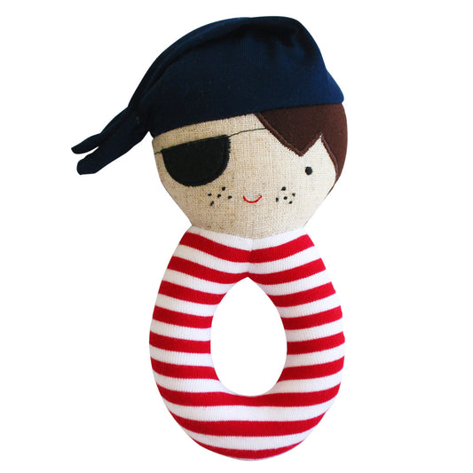 Linen Pirate Grab Rattle Navy & Red